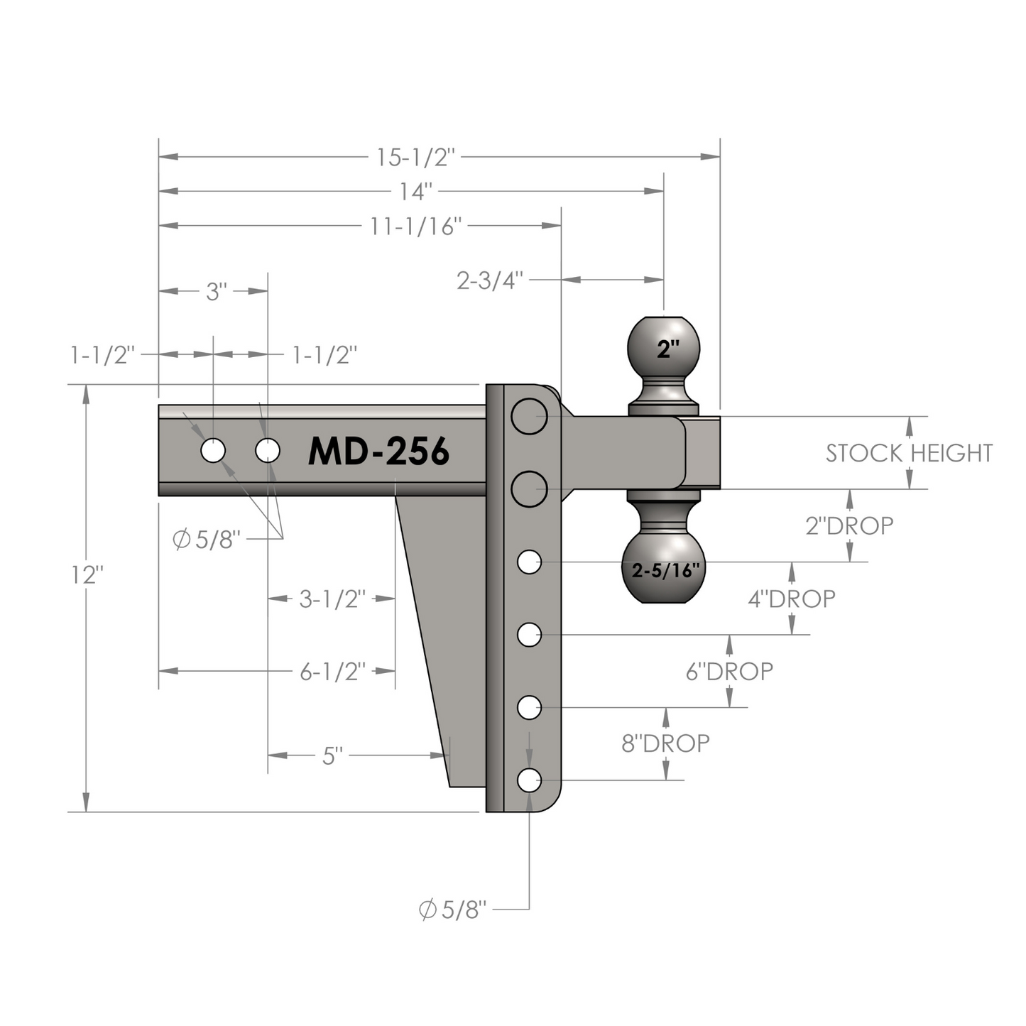 2.5" Medium Duty 6" Drop/Rise Hitch