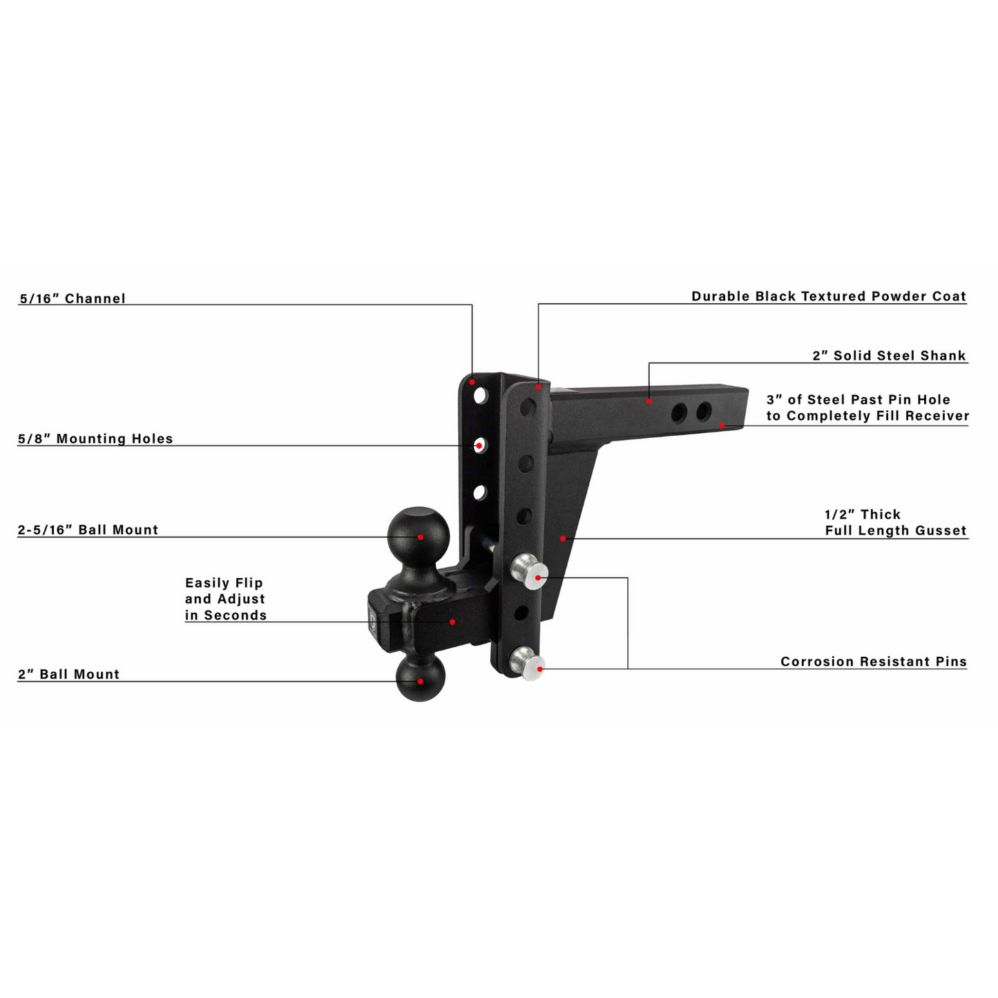 2.0" Heavy Duty 6" Drop/Rise Hitch