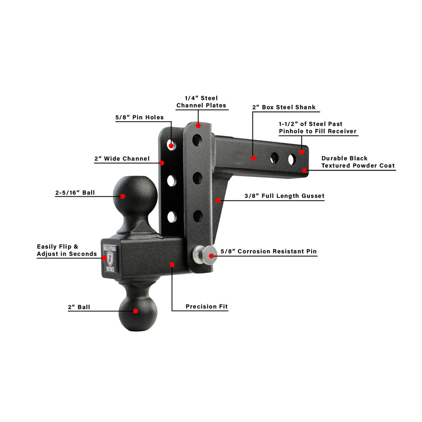 2.0" Light Duty 4" Drop/Rise Hitch