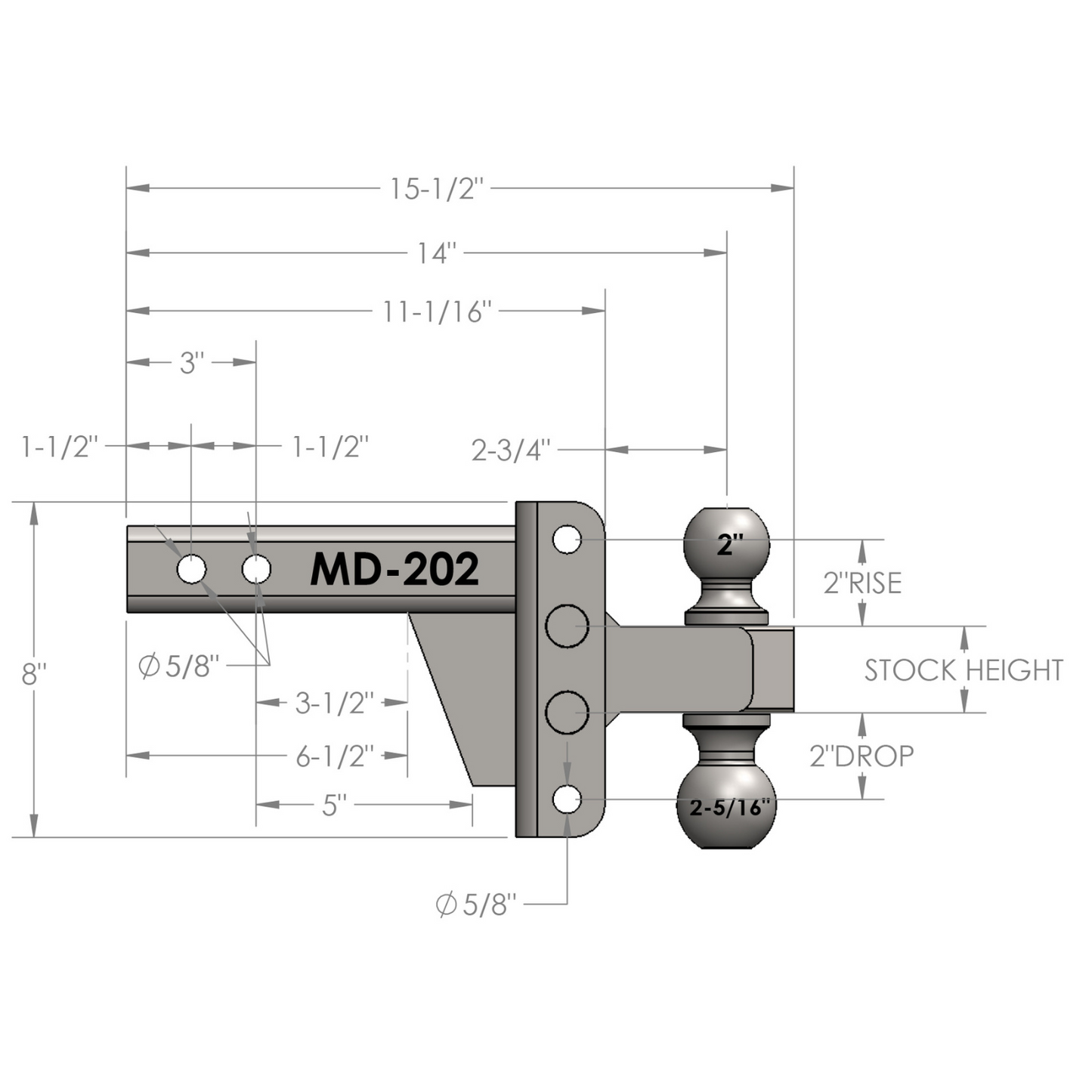 2.0" Medium Duty 2" Drop/Rise Hitch