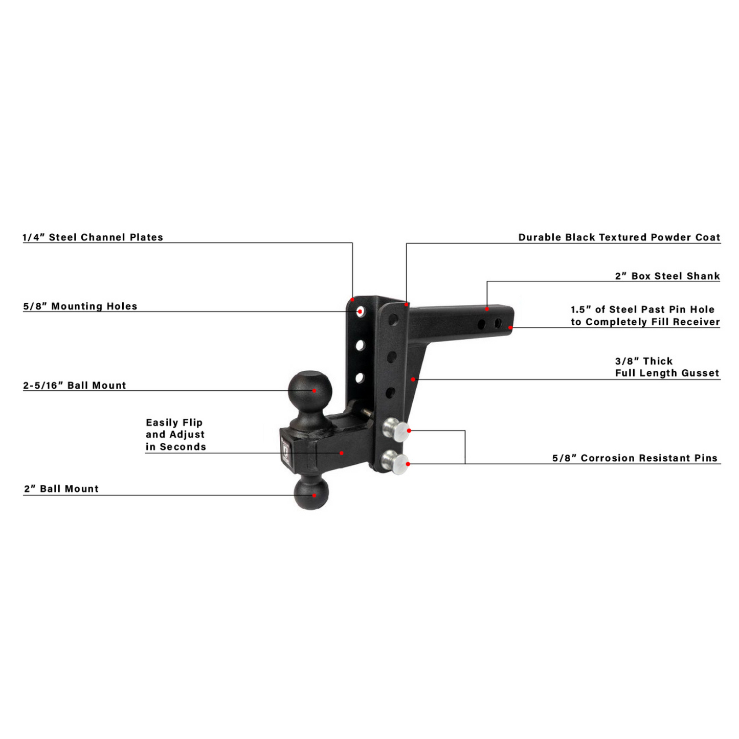 2.0" Medium Duty 4" Drop/Rise Hitch