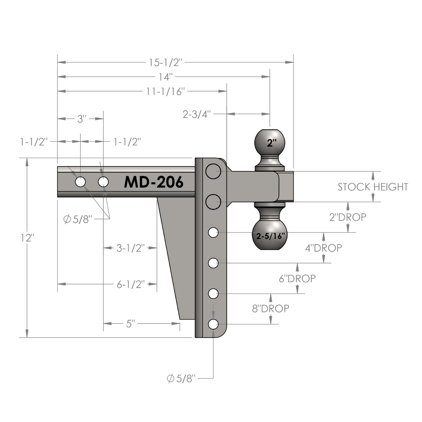 2.0" Medium Duty 6" Drop/Rise Hitch