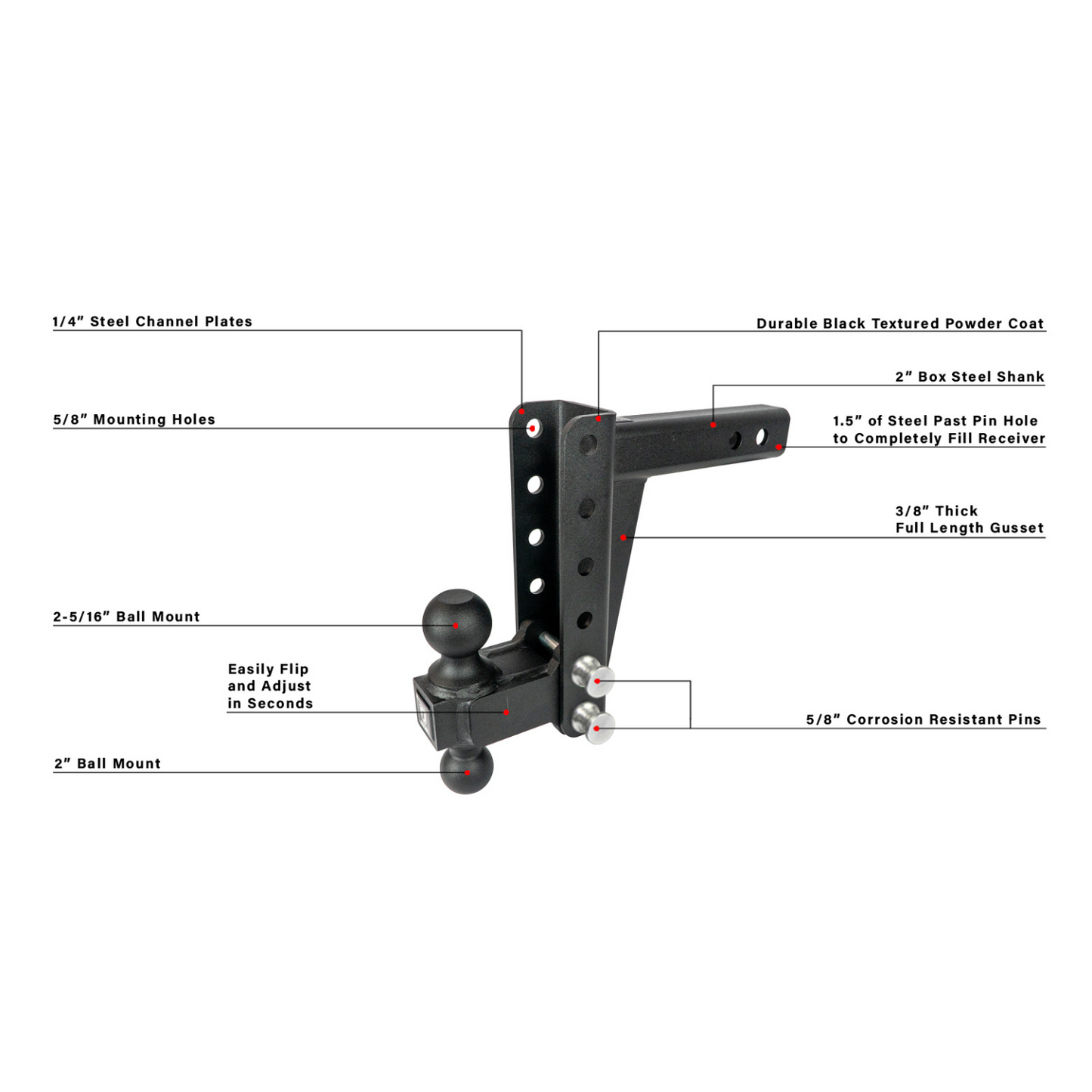 2.0" Medium Duty 6" Drop/Rise Hitch