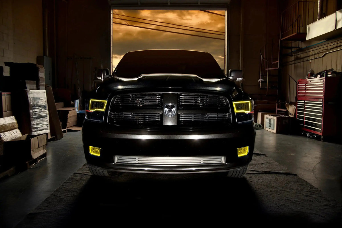2009-2018 RAM (1500/2500/3500) ORACLE Lighting ColorSHIFT Switchback Quad Pre-Assembled Halo Headlights - Black Housing