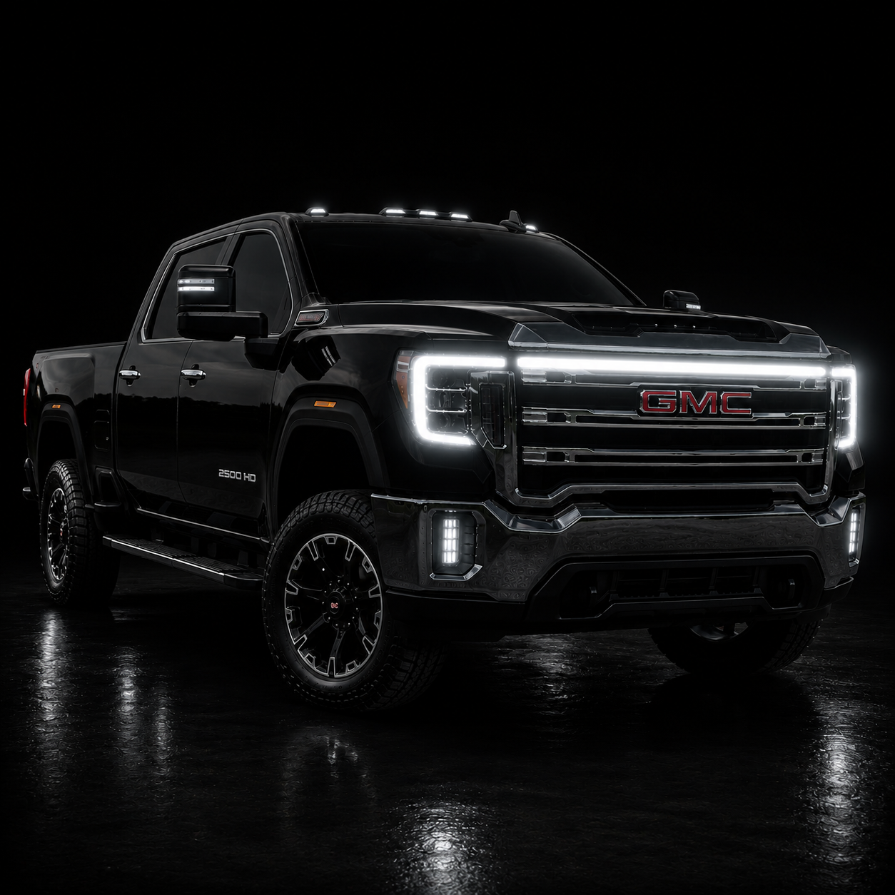 2020-2023 GMC Sierra 2500 SLE LED Grille “Power” Bar – White DRL, IP67, Bolt-On, Black or Silver
