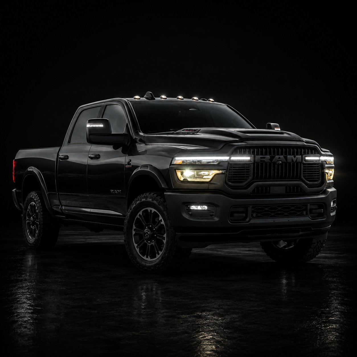 2025-2026 Ram 2500/3500 (6th-Gen) LED Grille Light Kit – Curved Fit, IP67, Bolt-On, Silver or Black Anodized Frame
