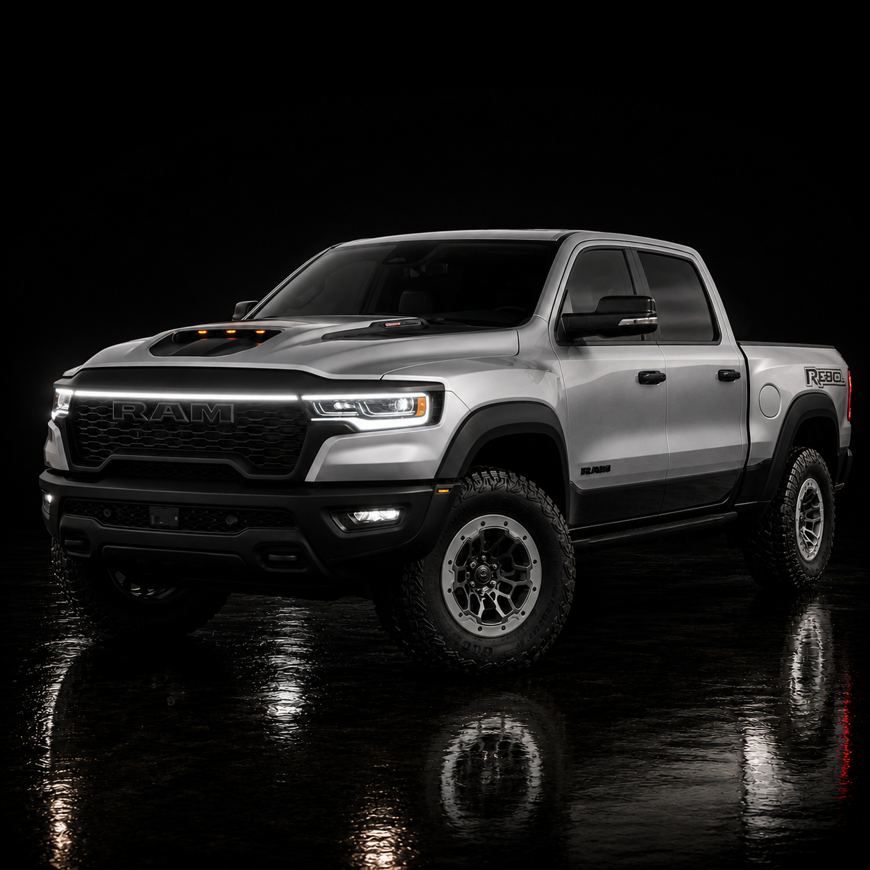 2025-2026 Ram 1500 RHO LED “Power” Grille Bar – White DRL Strip, IP67, Bolt-On, Black or Silver Frame