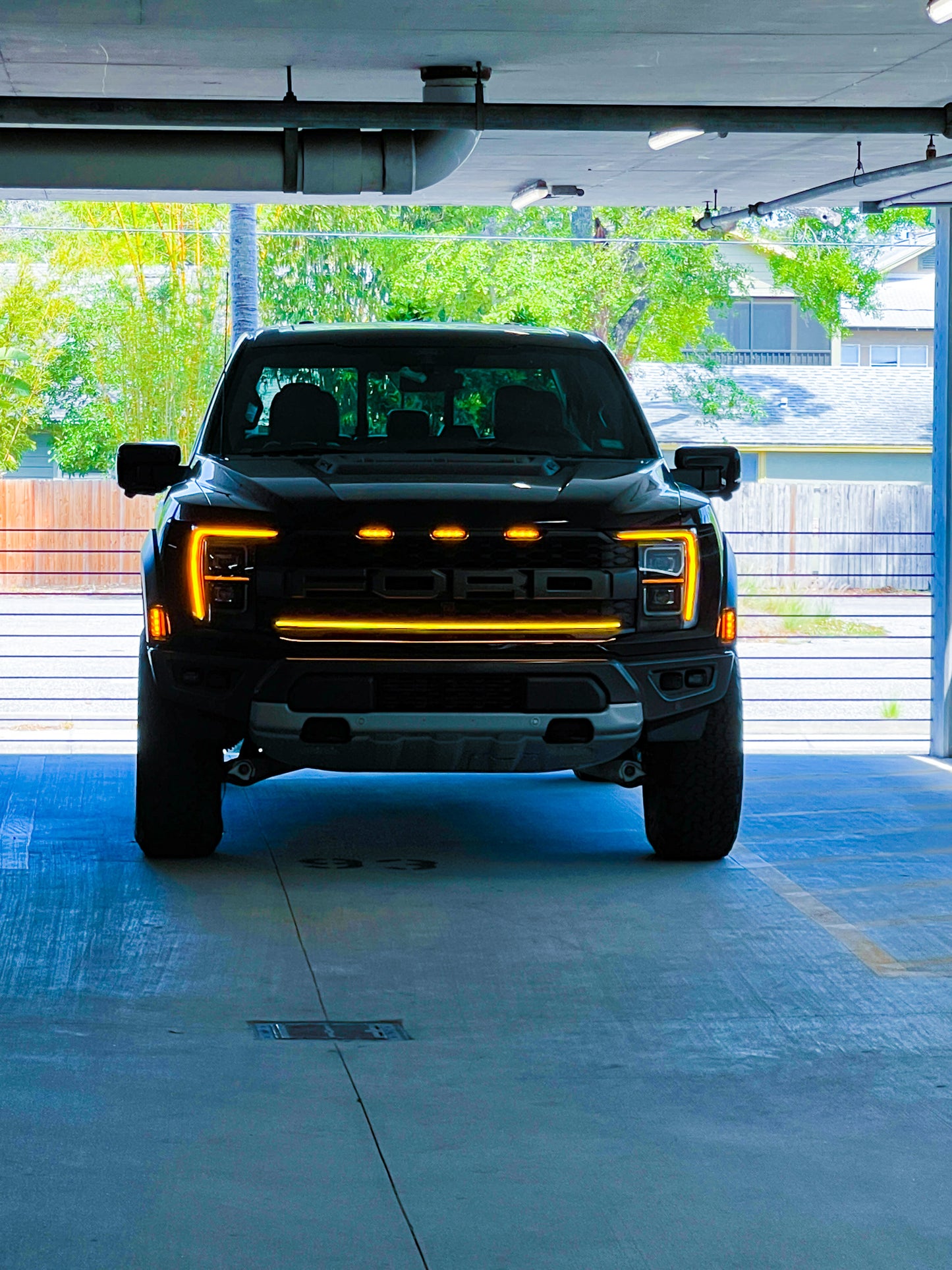 2021-2023 Ford F150 Raptor LED Grille Light Kit – Amber DRL Strip, IP67, Bolt-On, Black/Silver Bracket