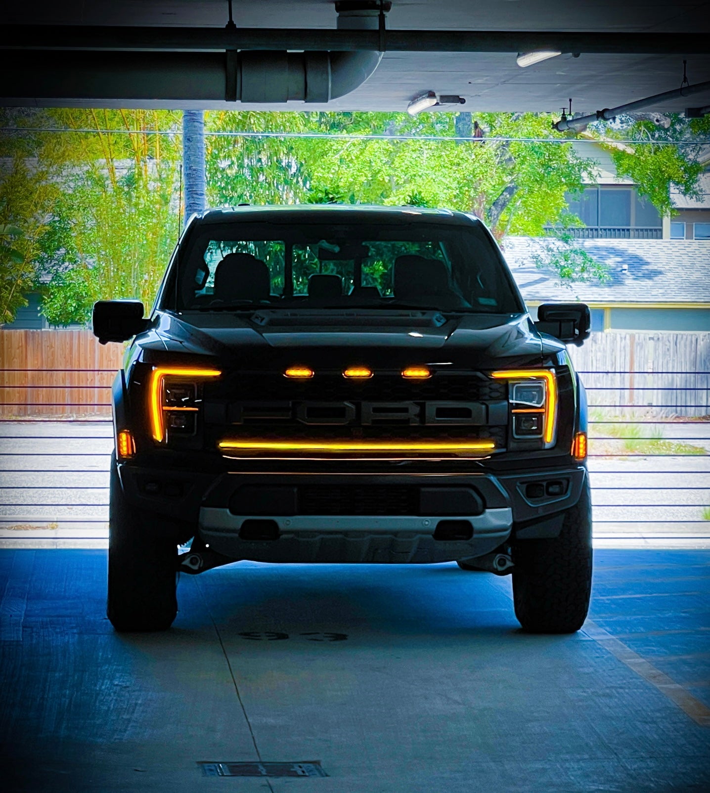 2021-2023 Ford F150 Raptor LED Grille Light Kit – Amber DRL Strip, IP67, Bolt-On, Black/Silver Bracket