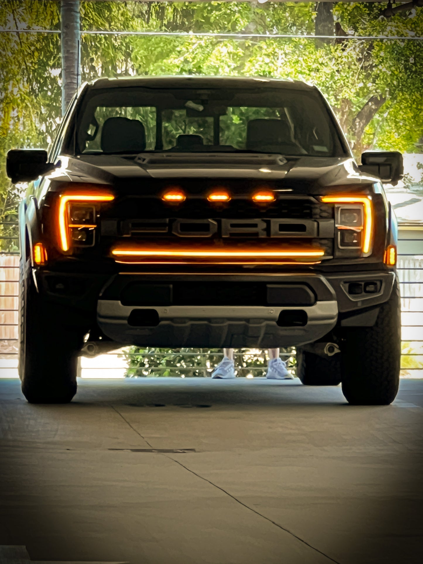 2021-2023 Ford F150 Raptor LED Grille Light Kit – Amber DRL Strip, IP67, Bolt-On, Black/Silver Bracket