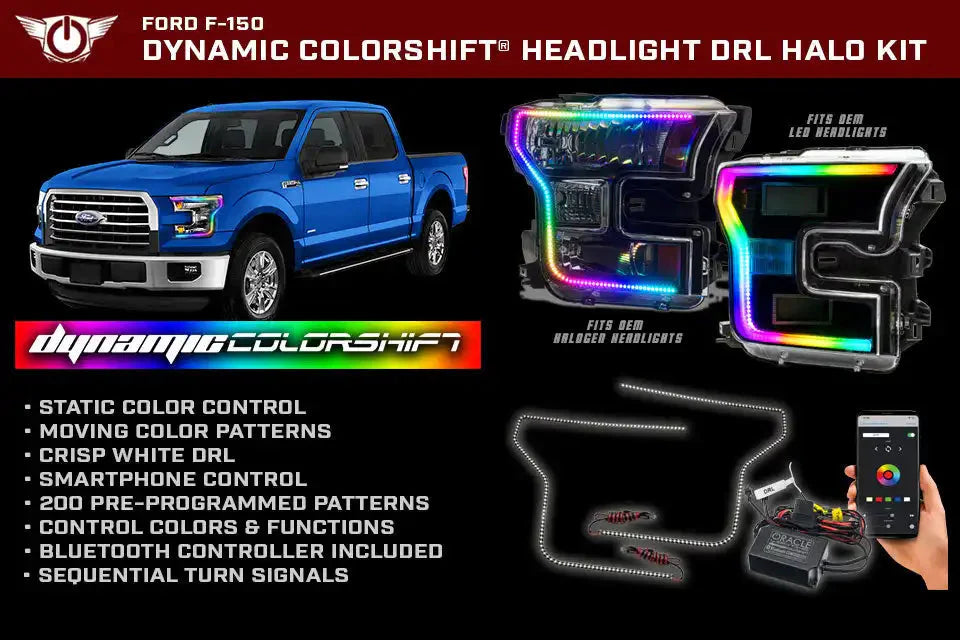 2015-2017 Ford F150 ORACLE Lighting Dynamic ColorSHIFT Headlight DRL Upgrade Kit
