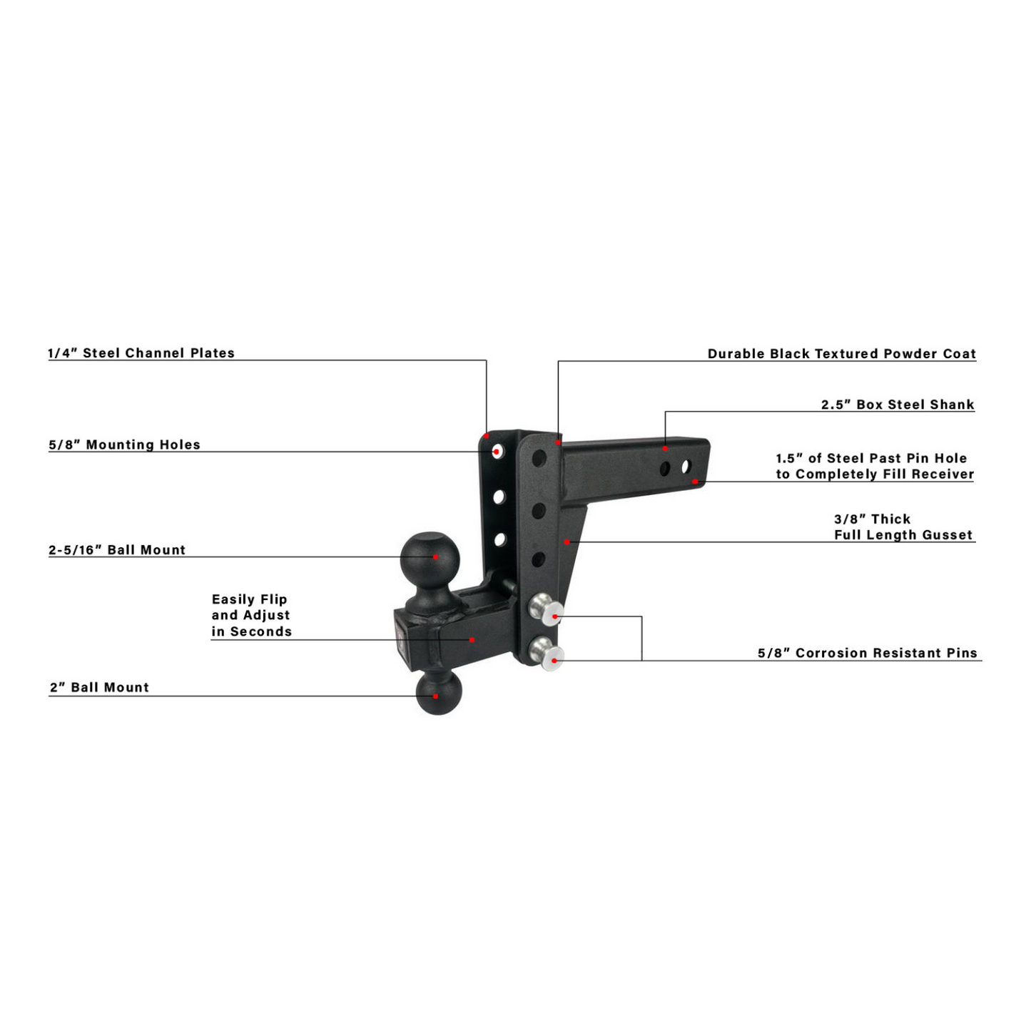 2.5" Medium Duty 4" Drop/Rise Hitch