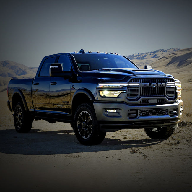 2025 Ram 2500/3500 (6th-Gen) LED Grille Light Kit – Curved Fit, IP67, Bolt-On, Black Anodized Frame