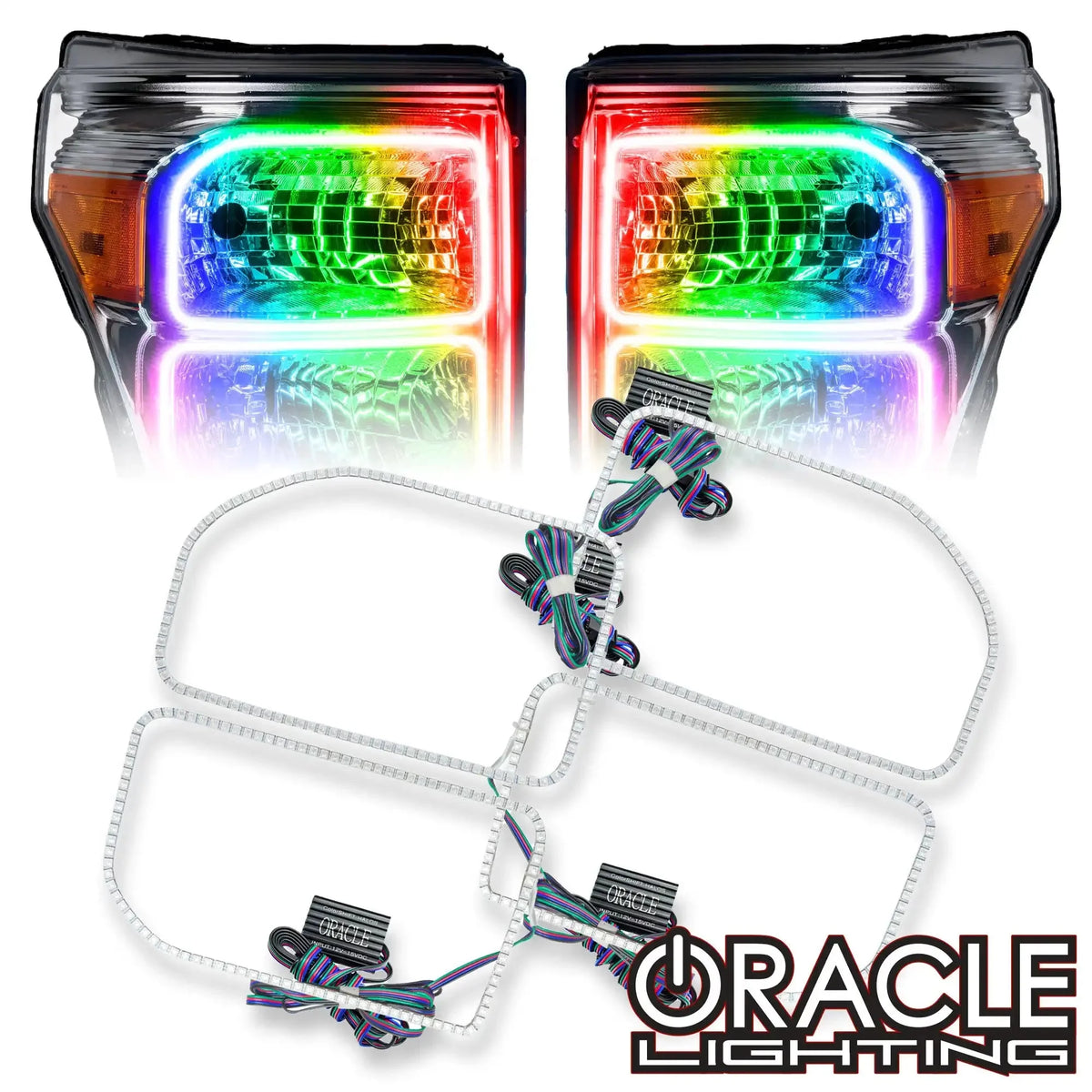 2011-2016 Ford F250/F350 Super Duty ORACLE Dynamic ColorSHIFT Headlight Halo Kit (Square Ring Design)