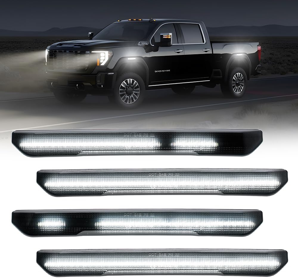 2020-2026+ GMC Sierra HD 2500/3500 Smoked White Amber SCANNING LED Side Markers