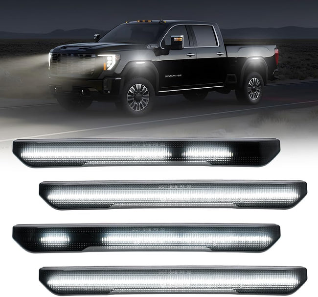 2020-2026+ GMC Sierra HD 2500/3500 Smoked White Amber SCANNING LED Side Markers