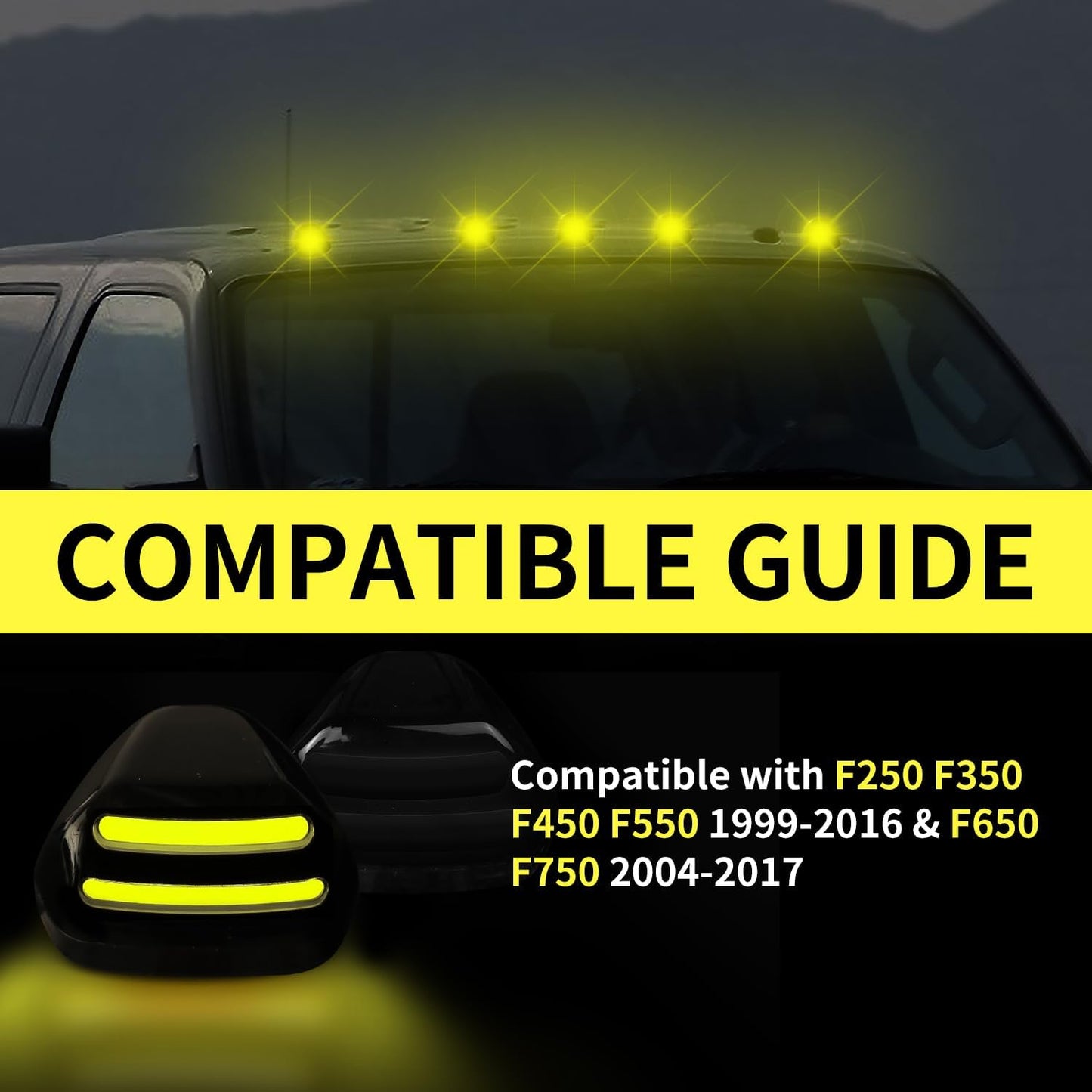 1999-2016 Ford F250/F/350/F450 Super Duty Clear Smoked White Amber LED Roof Cab Lights