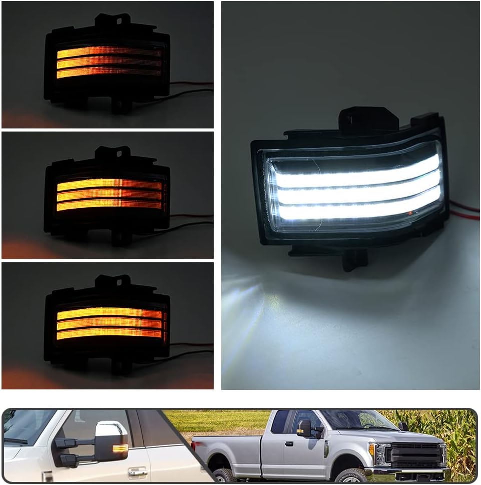 2017-2026+ Ford Super Duty F250 Smoked White Amber LED Mirror Lights