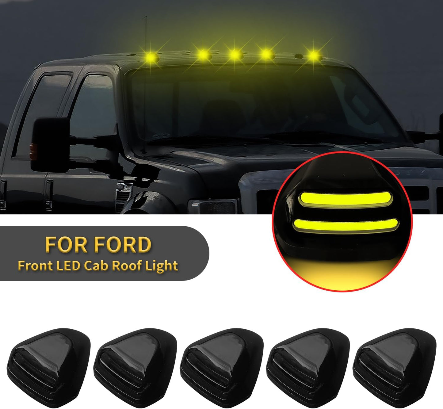 1999-2016 Ford F250/F/350/F450 Super Duty Clear Smoked White Amber LED Roof Cab Lights