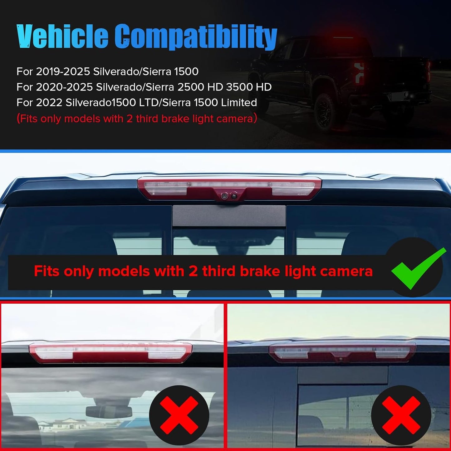 2020-2026+ GMC Sierra Chevy Silverado 1500/2500/3500 Smoked LED 3rd Brake Light