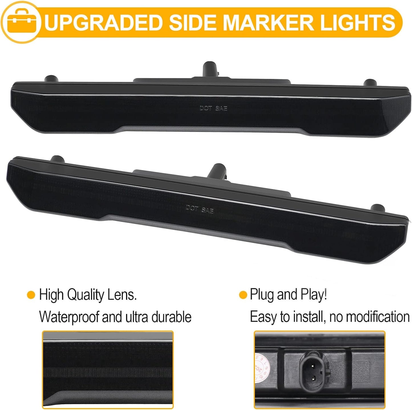 2020-2026+ GMC Sierra HD 2500/3500 Smoked White Amber SCANNING LED Side Markers