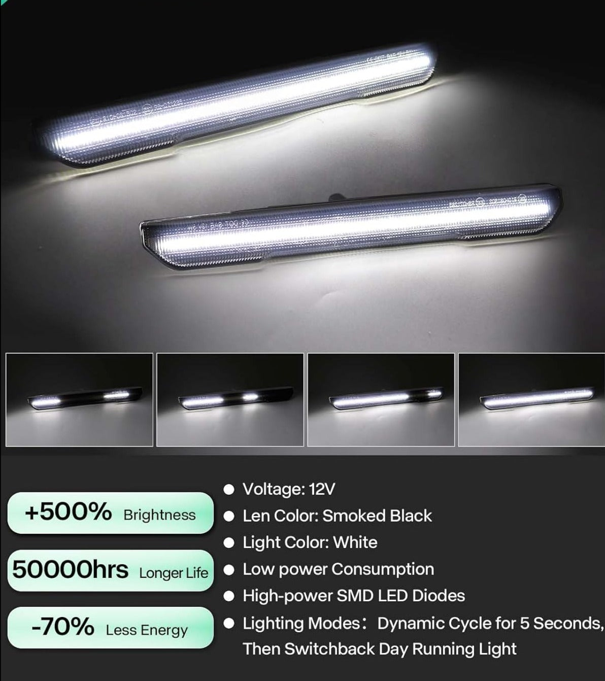 2020-2026+ GMC Sierra HD 2500/3500 Smoked White Amber SCANNING LED Side Markers