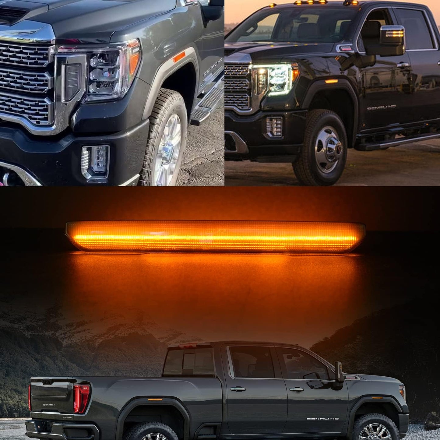 2020-2026+ GMC Sierra HD 2500/3500 Smoked White Amber SCANNING LED Side Markers