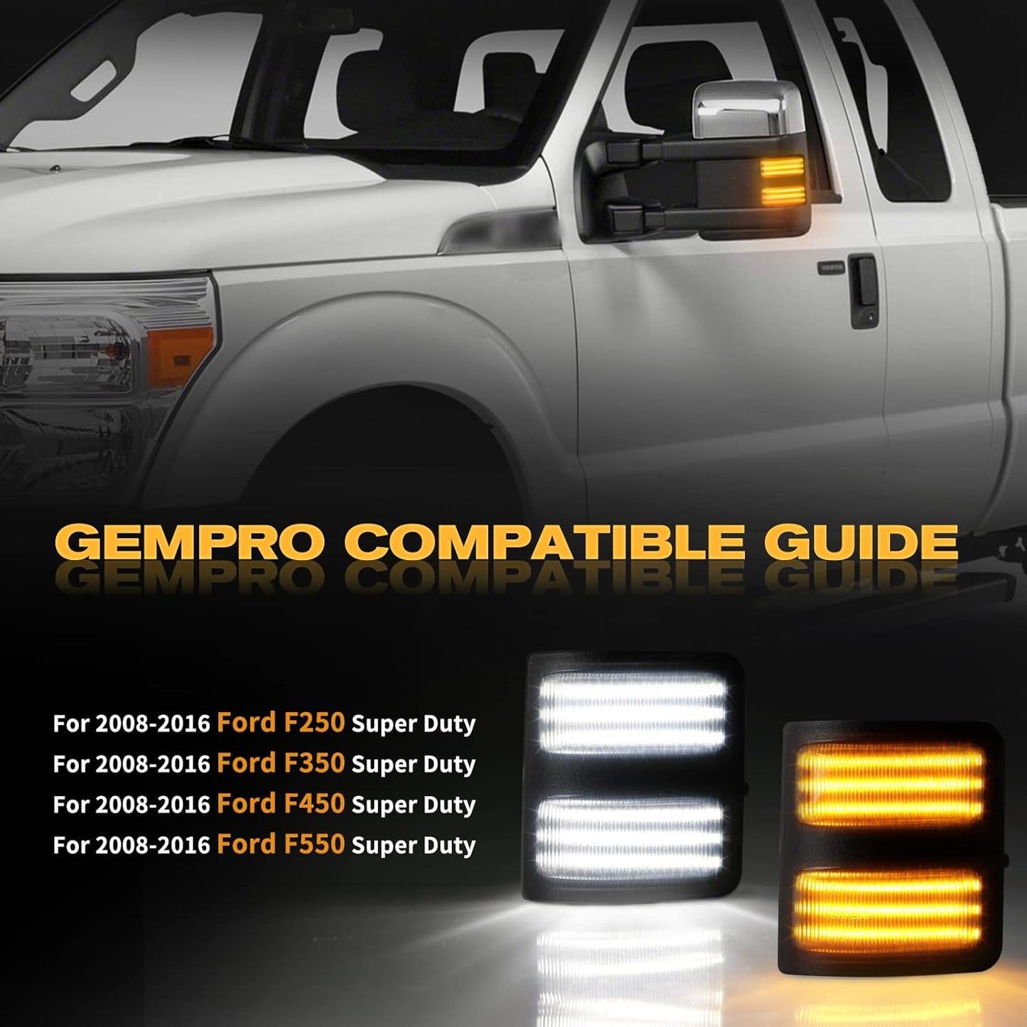 2008-2016 Ford F250 Super Duty Switchback LED Smoked Mirror Lights