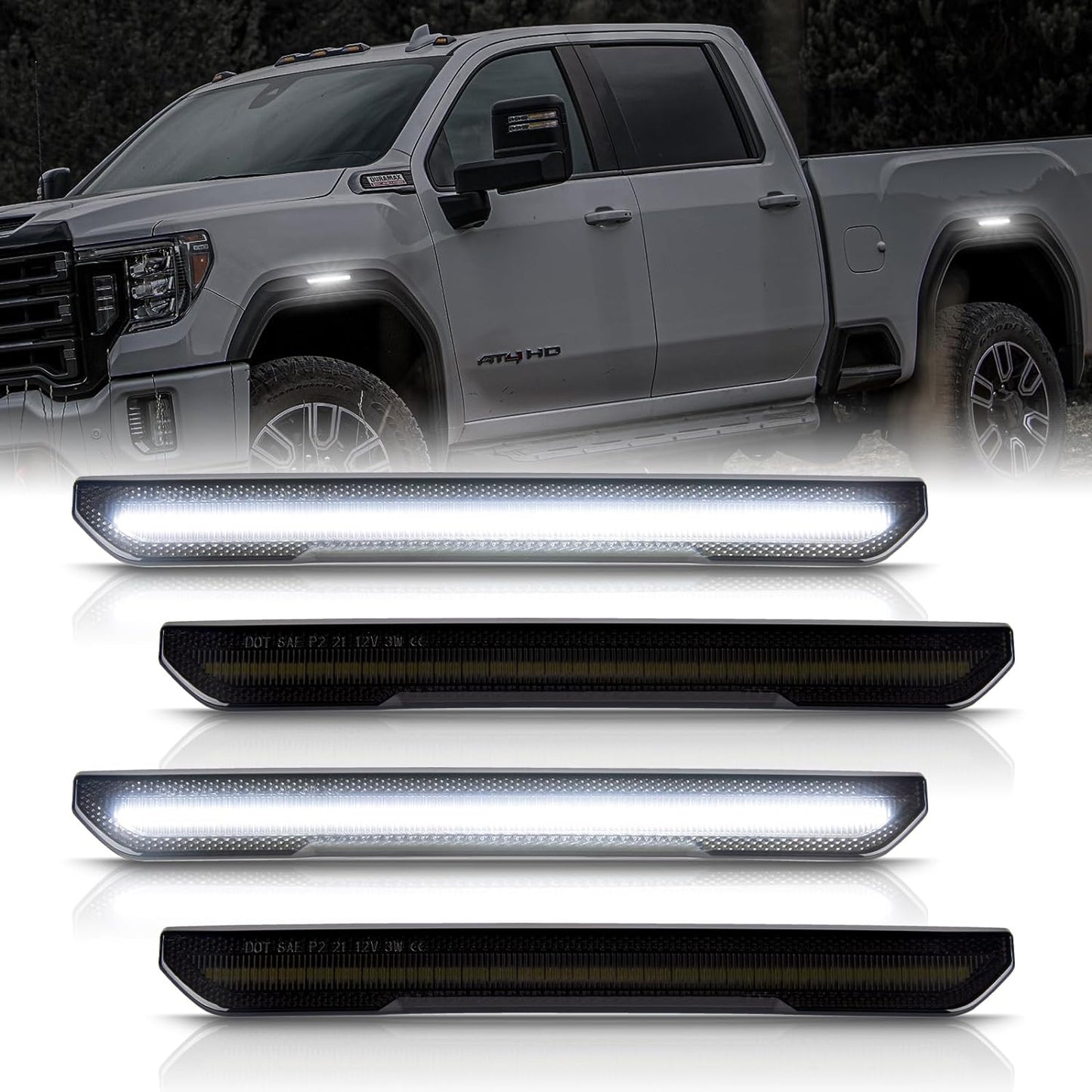 2020-2026+ GMC Sierra HD 2500/3500 Smoked White Amber SCANNING LED Side Markers
