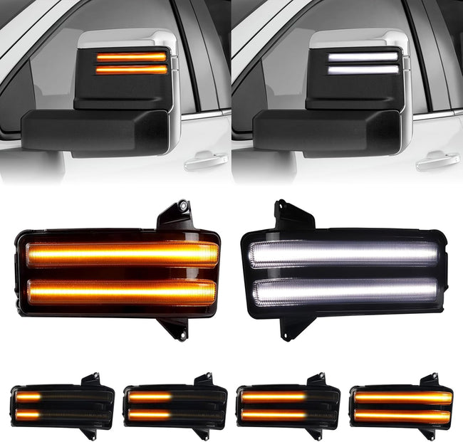 2020-2026+ GMC Chevy 1500/2500/3500 Sierra Silverado Smoked Switchback LED Mirror Lights