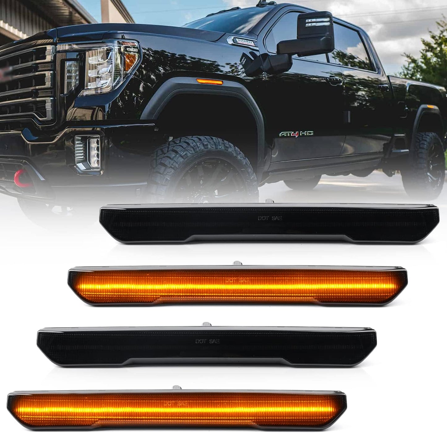2020-2026+ GMC Sierra HD 2500/3500 Smoked White Amber SCANNING LED Side Markers