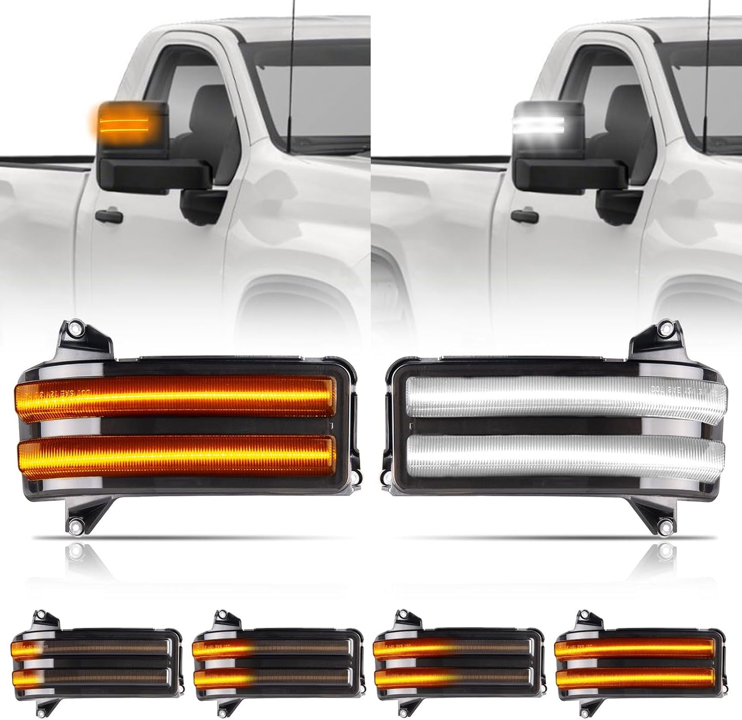 2020-2026+ GMC Chevy 1500/2500/3500 Sierra Silverado Smoked Switchback LED Mirror Lights