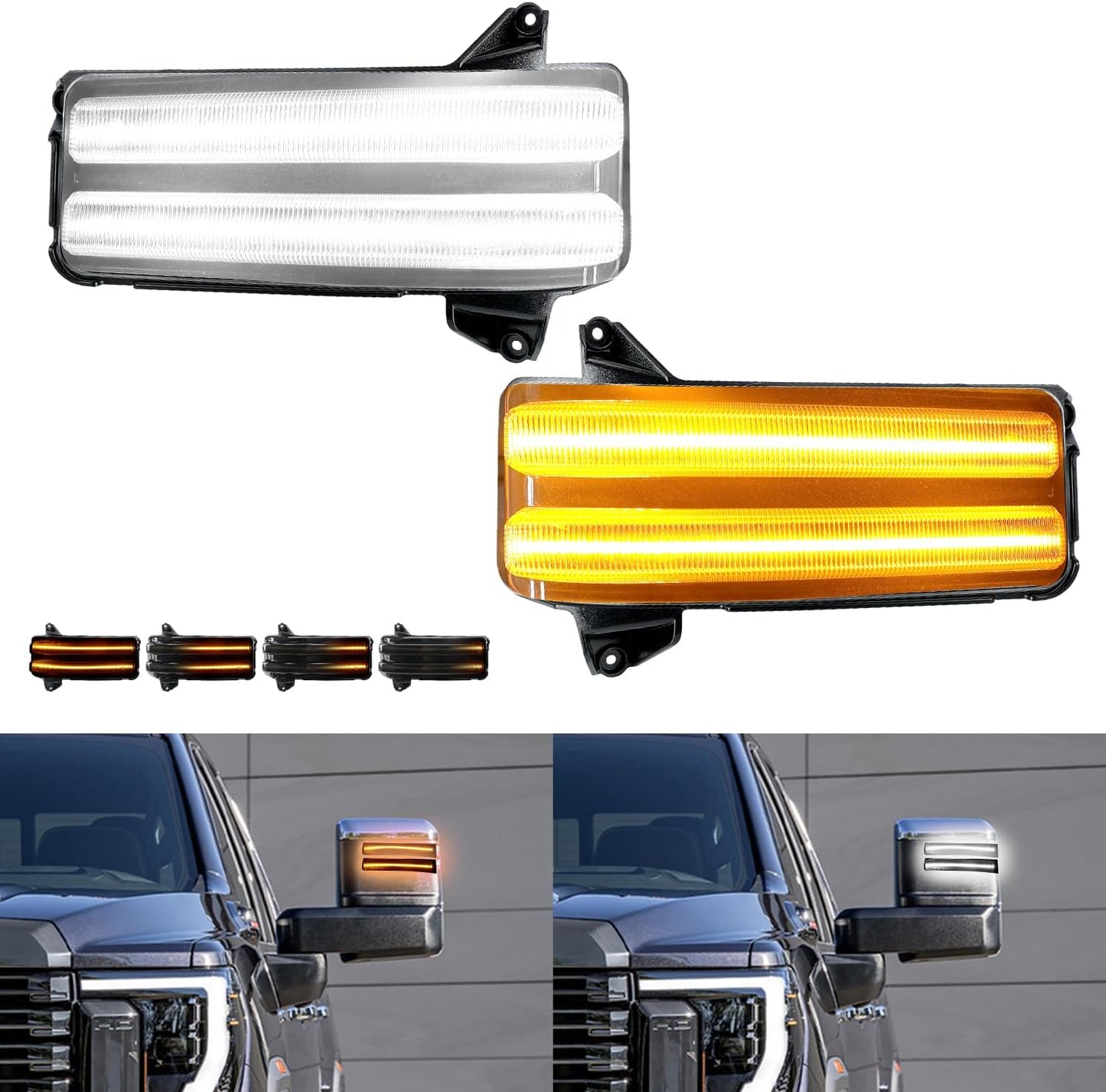 2020-2026+ GMC Chevy 1500/2500/3500 Sierra Silverado Smoked Switchback LED Mirror Lights