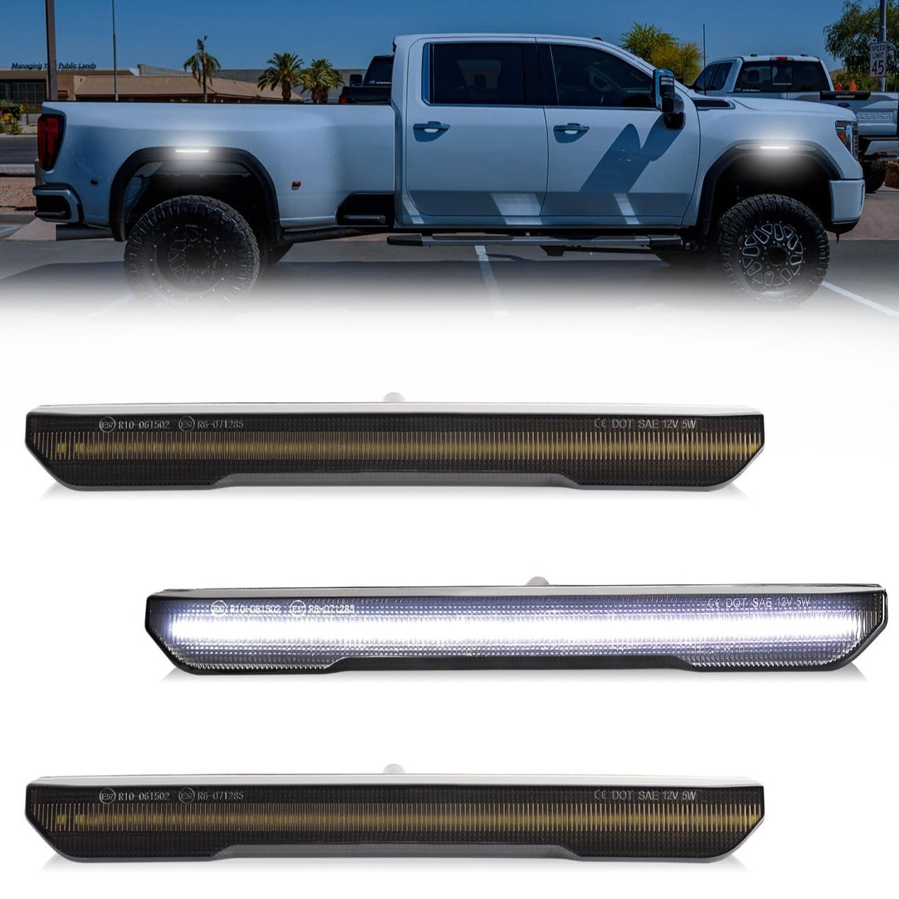 2020-2026+ GMC Sierra HD 2500/3500 Smoked White Amber SCANNING LED Side Markers