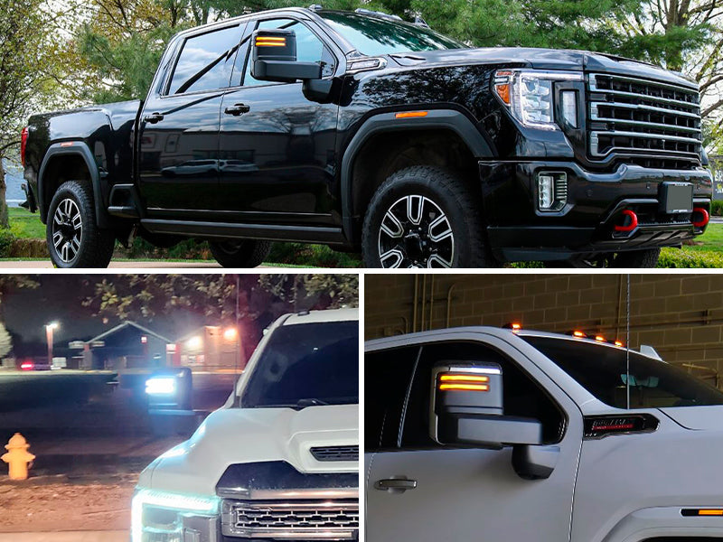 2020-2026+ GMC Chevy 1500/2500/3500 Sierra Silverado Smoked Switchback LED Mirror Lights