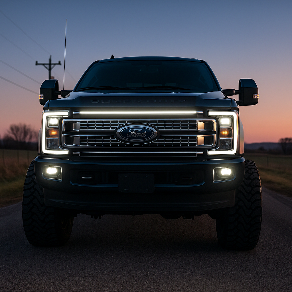 2017-2019 Ford F-250/F-350/F-450/F-550 LED Top Grille Light Bar – Single Strip, IP67, Plug-and-Play