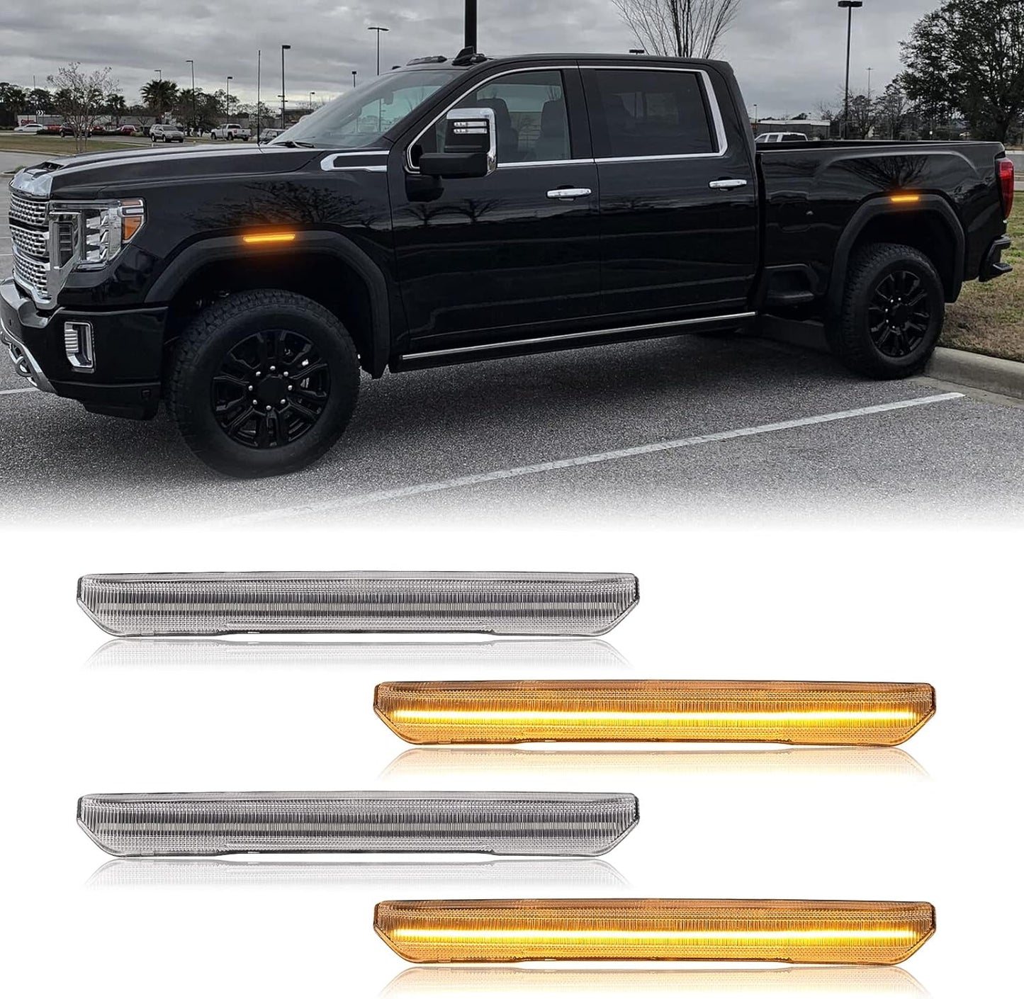 2020-2026+ GMC Sierra HD 2500/3500 Smoked White Amber SCANNING LED Side Markers