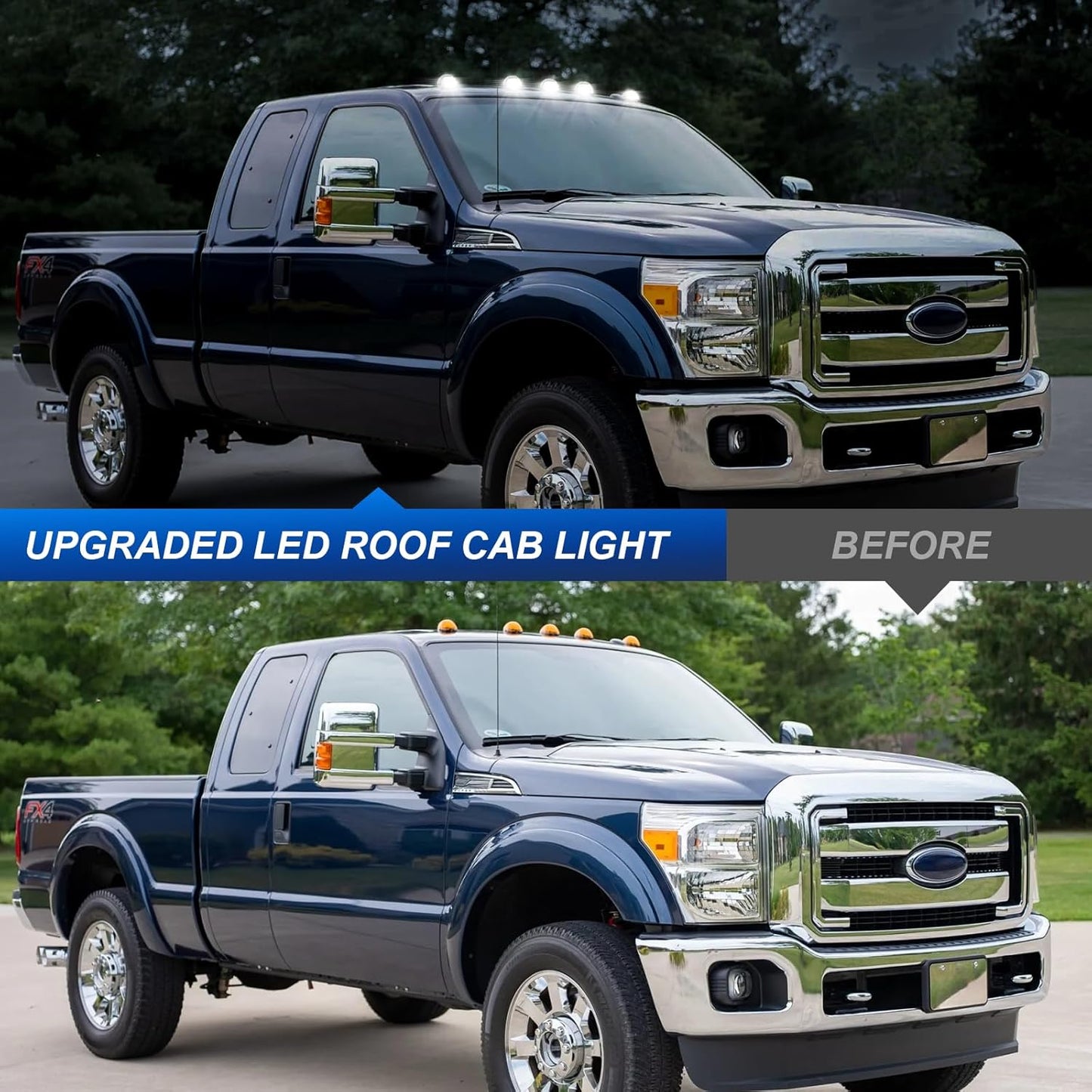 1999-2016 Ford F250/F/350/F450 Super Duty Clear Smoked White Amber LED Roof Cab Lights