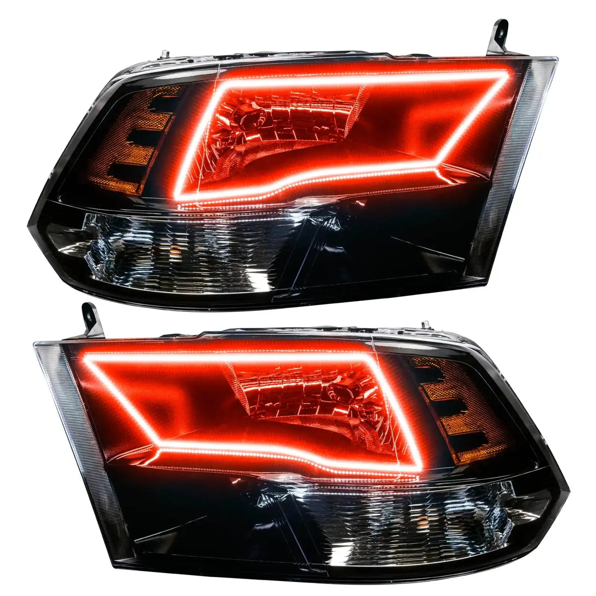 2009-2018 RAM (1500/2500/3500) ORACLE Lighting ColorSHIFT Switchback Quad Pre-Assembled Halo Headlights - Black Housing
