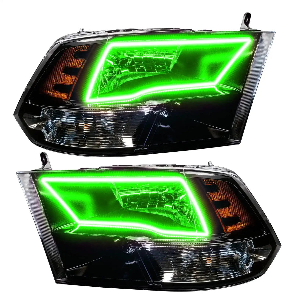 2009-2018 RAM (1500/2500/3500) ORACLE Lighting ColorSHIFT Switchback Quad Pre-Assembled Halo Headlights - Black Housing