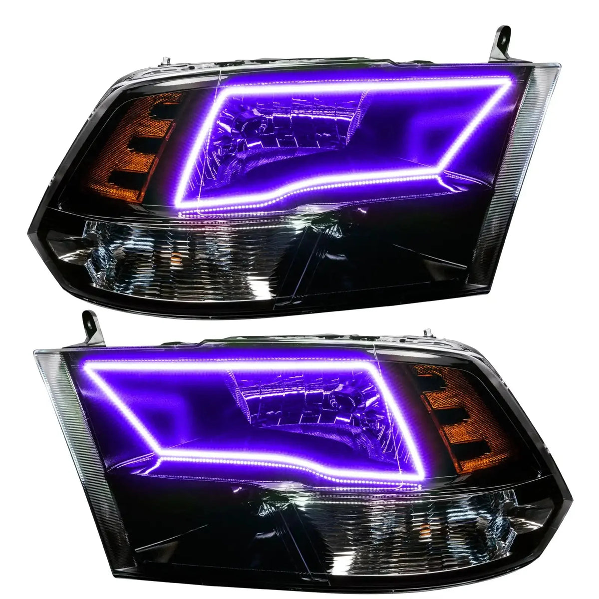 2009-2018 RAM (1500/2500/3500) ORACLE Lighting ColorSHIFT Switchback Quad Pre-Assembled Halo Headlights - Black Housing