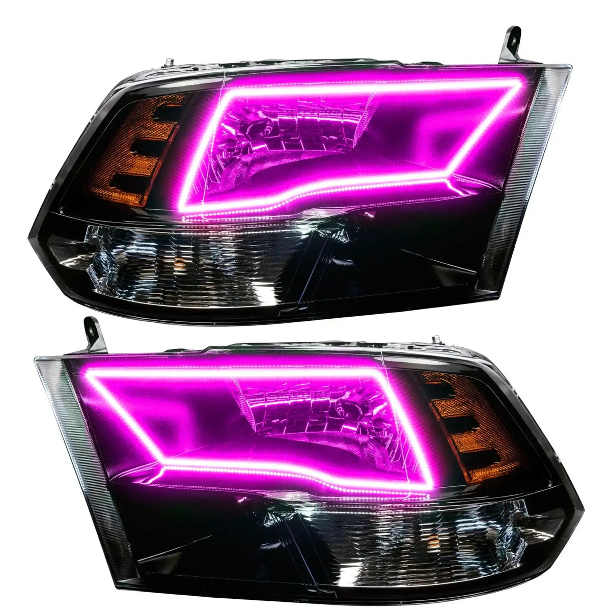 2009-2018 RAM (1500/2500/3500) ORACLE Lighting ColorSHIFT Switchback Quad Pre-Assembled Halo Headlights - Black Housing