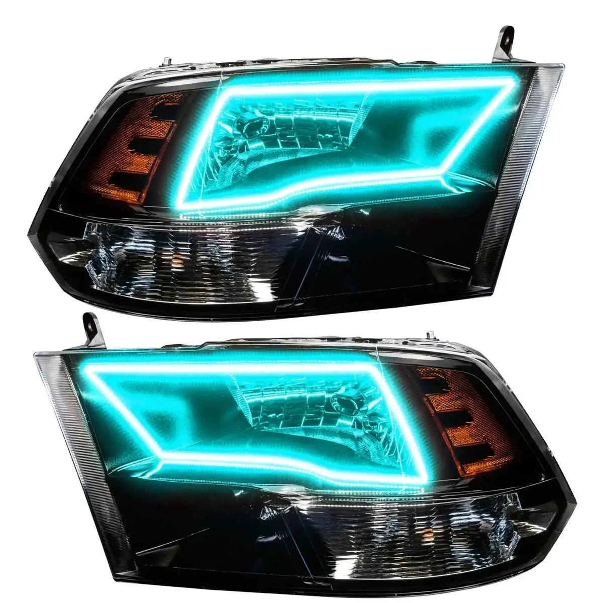 2009-2018 RAM (1500/2500/3500) ORACLE Lighting ColorSHIFT Switchback Quad Pre-Assembled Halo Headlights - Black Housing