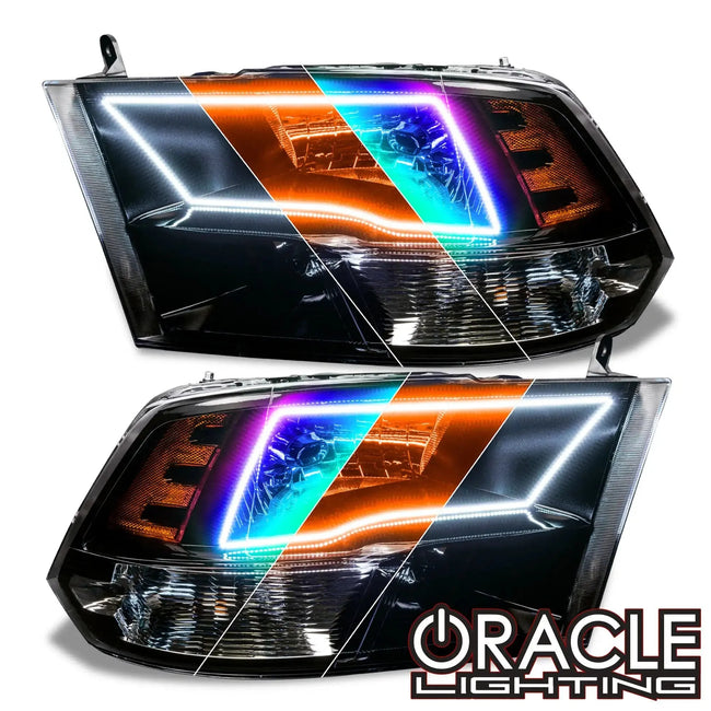 2009-2018 RAM (1500/2500/3500) ORACLE Lighting ColorSHIFT Switchback Quad Pre-Assembled Halo Headlights - Black Housing