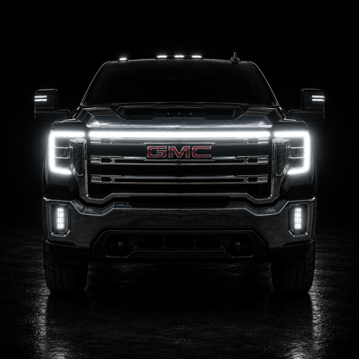 2020-2023 GMC Sierra 2500 SLE LED Grille “Power” Bar – White DRL, IP67, Bolt-On, Black or Silver
