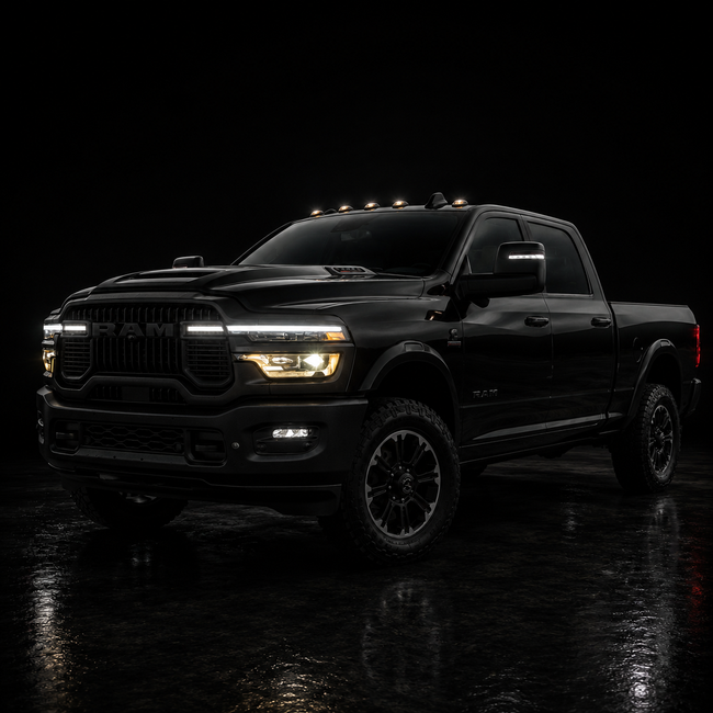 2025-2026 Ram 2500/3500 (6th-Gen) LED Grille Light Kit – Curved Fit, IP67, Bolt-On, Silver or Black Anodized Frame