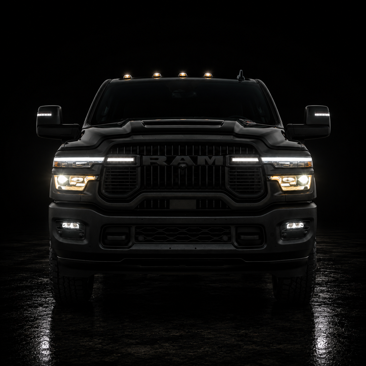2025-2026 Ram 2500/3500 (6th-Gen) LED Grille Light Kit – Curved Fit, IP67, Bolt-On, Silver or Black Anodized Frame
