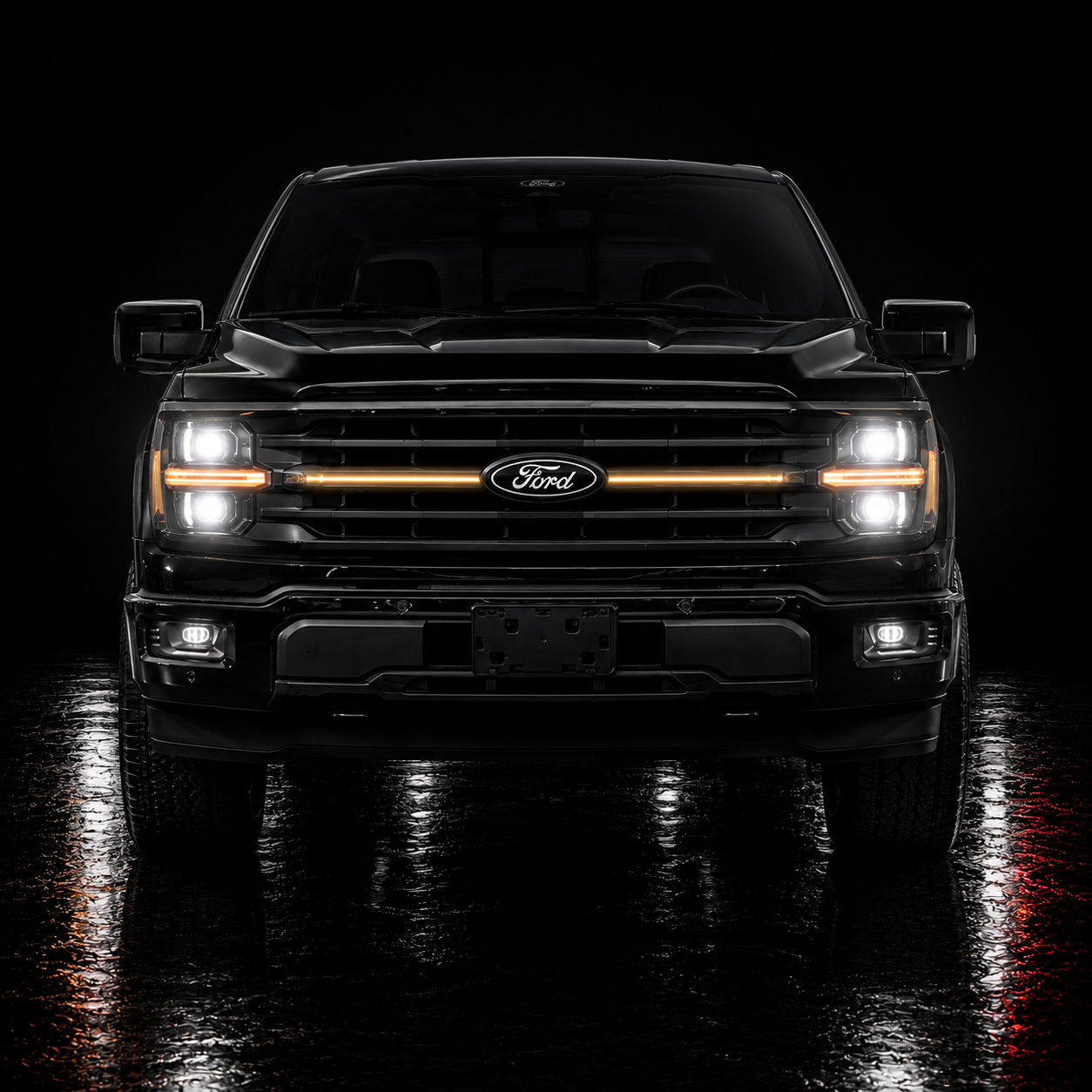 2024-2025 Ford F-150 XLT LED Center-Grille Bar – White DRL Strip, IP67, Bolt-On, Black or Silver Frame