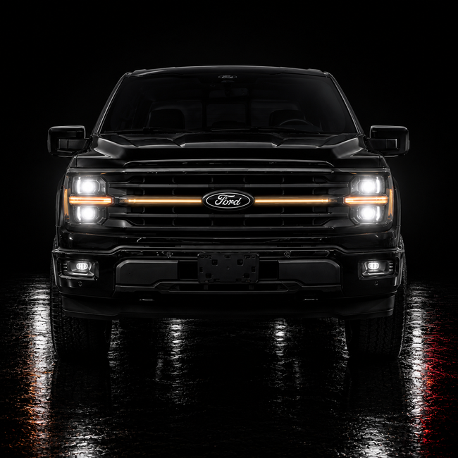 2024-2025 Ford F-150 XLT LED Center-Grille Bar – White DRL Strip, IP67, Bolt-On, Black or Silver Frame