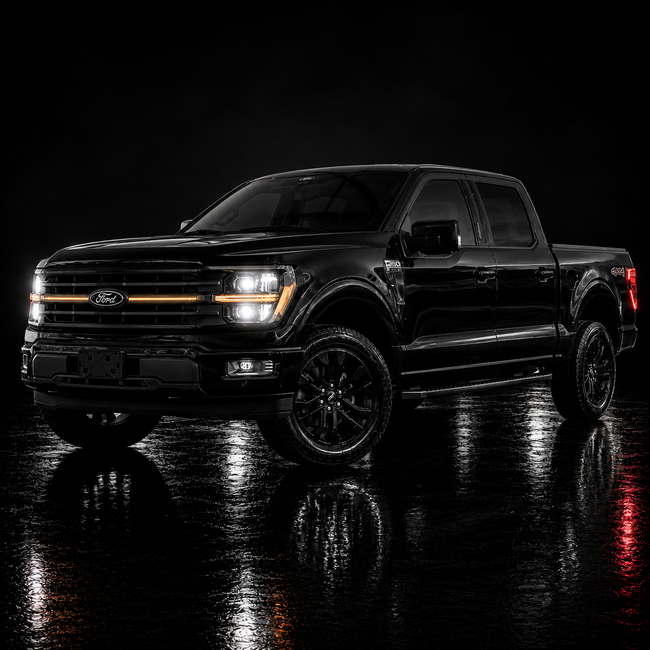 2024-2025 Ford F-150 XLT LED Center-Grille Bar – White DRL Strip, IP67, Bolt-On, Black or Silver Frame
